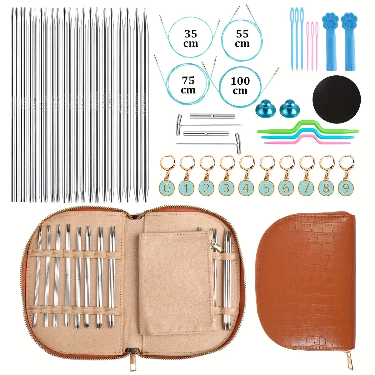 Interchangeable Circular Knitting Needles 2-5mm Detachable Stainless Steel Crochet Knitting Tool DIY Handmade Weaving Crafts Kit