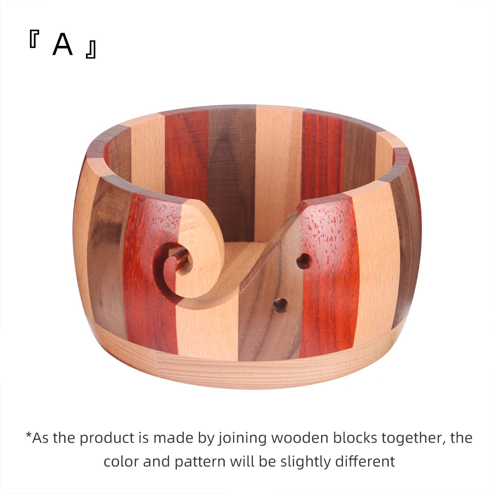 Round Wooden Yarn Bowl with Swirl Cutout
