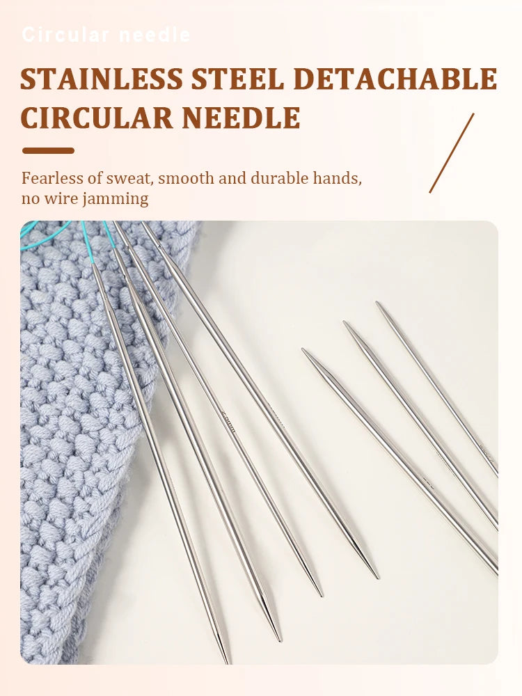 Interchangeable Circular Knitting Needles 2-5mm Detachable Stainless Steel Crochet Knitting Tool DIY Handmade Weaving Crafts Kit