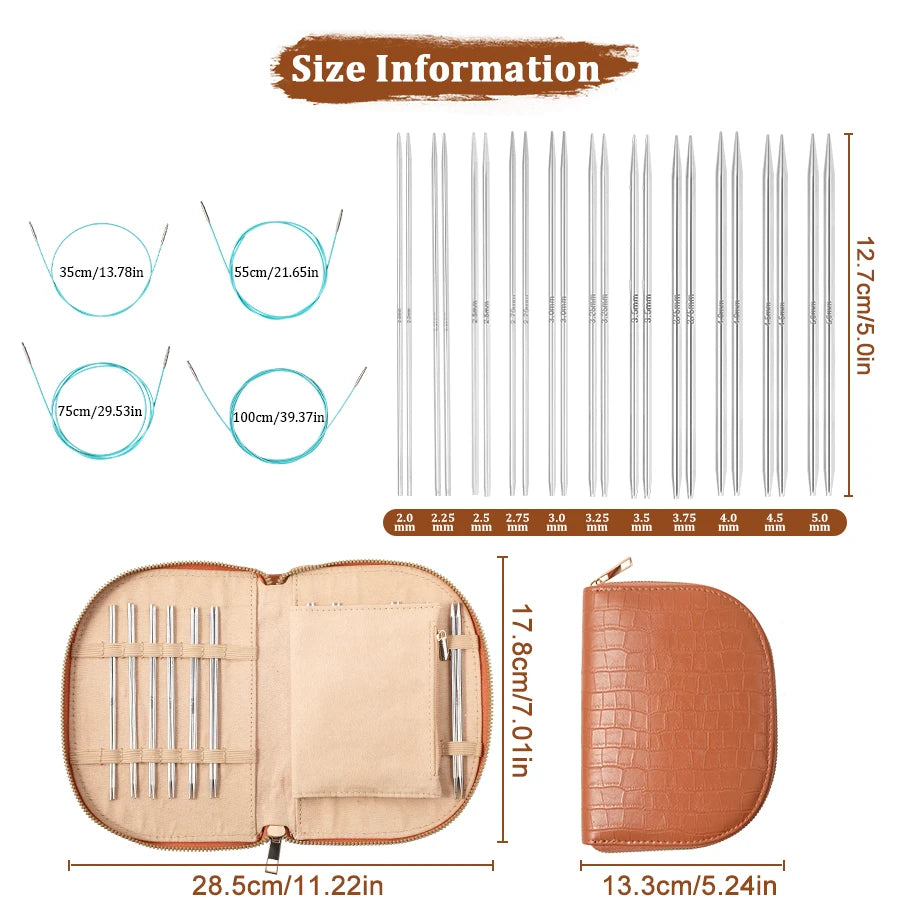 Interchangeable Circular Knitting Needles 2-5mm Detachable Stainless Steel Crochet Knitting Tool DIY Handmade Weaving Crafts Kit