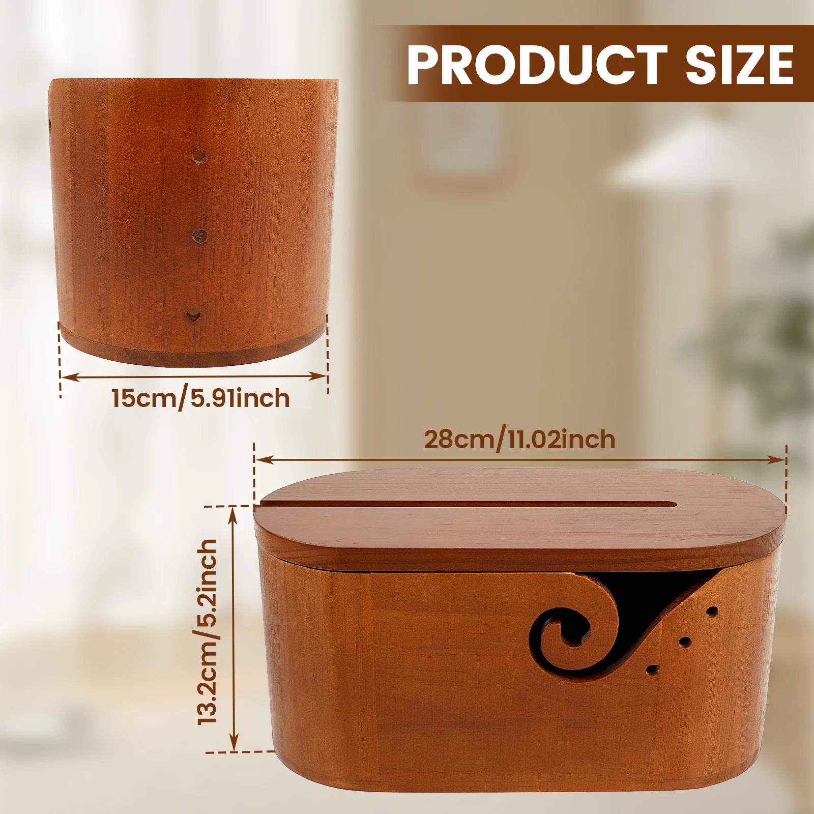 Oval Wooden Yarn Bowl with Lid & Double Slot