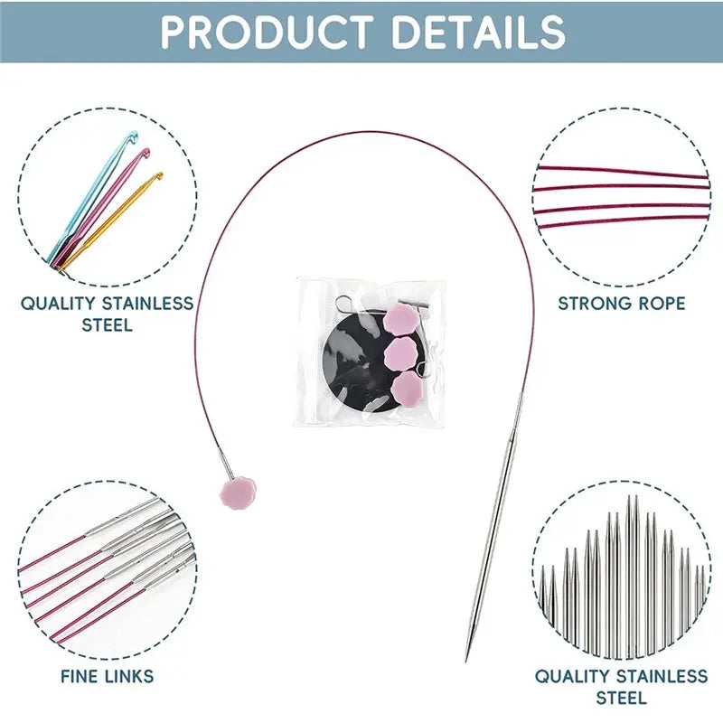 4.5 Inch Lace Interchangeable Circular Knitting Needle Set, Sizes US 1, 1.5, 2, 2.5, 4, 5, 6, 7 Interchangeable