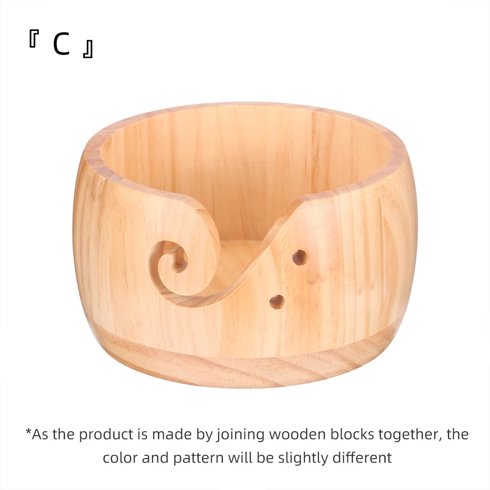Round Wooden Yarn Bowl with Swirl Cutout