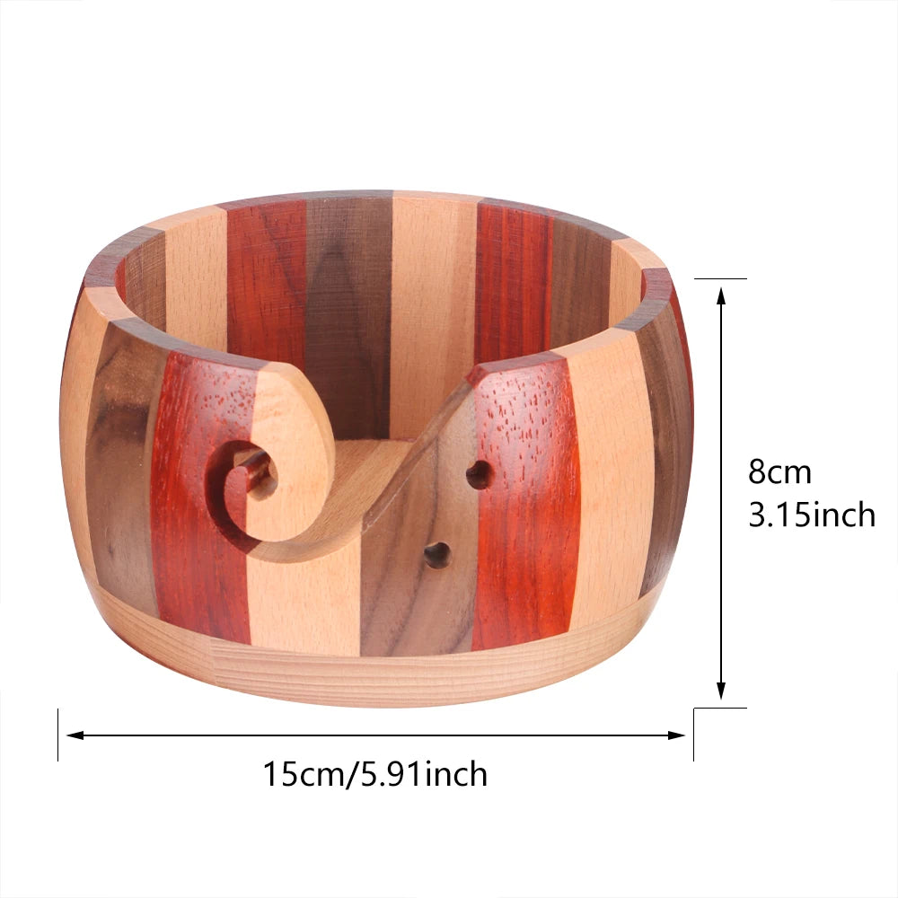 Round Wooden Yarn Bowl with Swirl Cutout