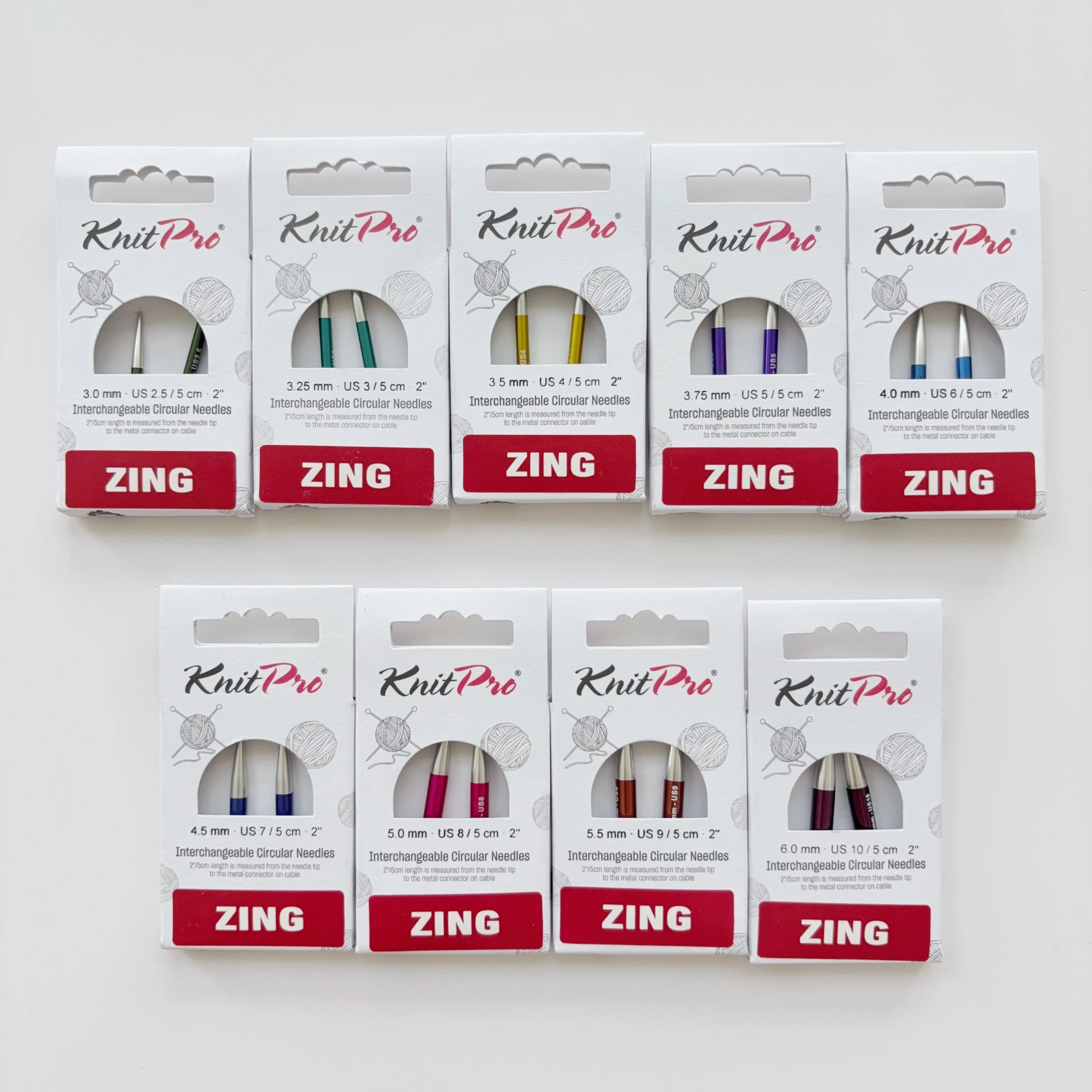 1Pair KnitPro Zing 5cm Interchangeable Circular Knitting Needls