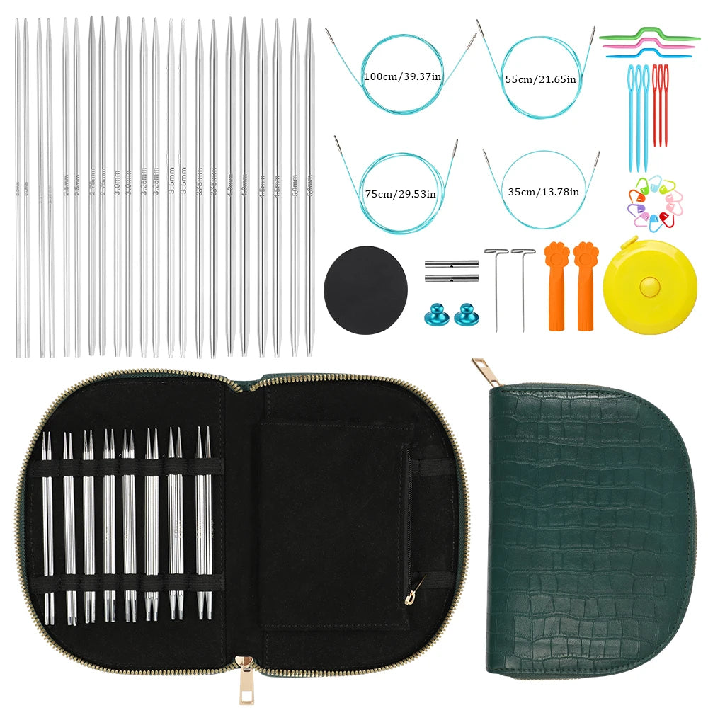 Interchangeable Circular Knitting Needles 2-5mm Detachable Stainless Steel Crochet Knitting Tool DIY Handmade Weaving Crafts Kit