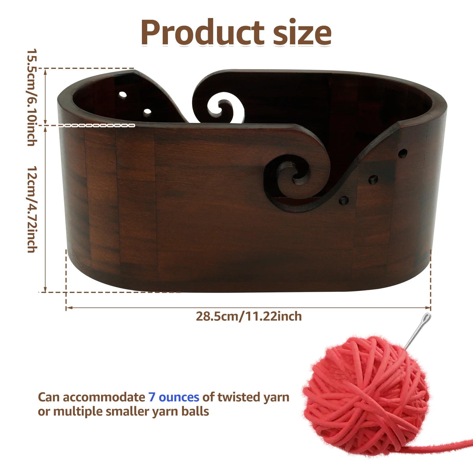 Oval Wooden Yarn Bowl with Lid & Double Slot