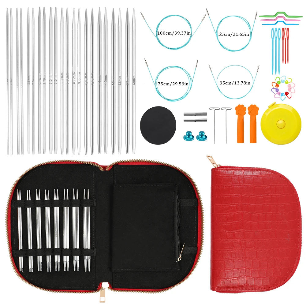 Interchangeable Circular Knitting Needles 2-5mm Detachable Stainless Steel Crochet Knitting Tool DIY Handmade Weaving Crafts Kit