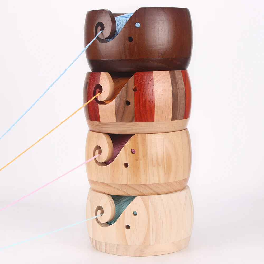 Round Wooden Yarn Bowl with Swirl Cutout