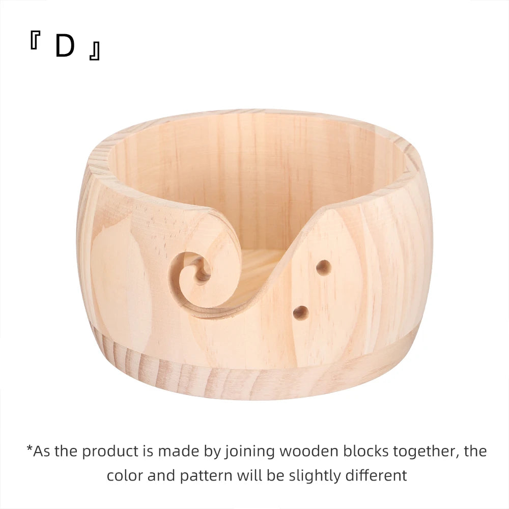 Round Wooden Yarn Bowl with Swirl Cutout