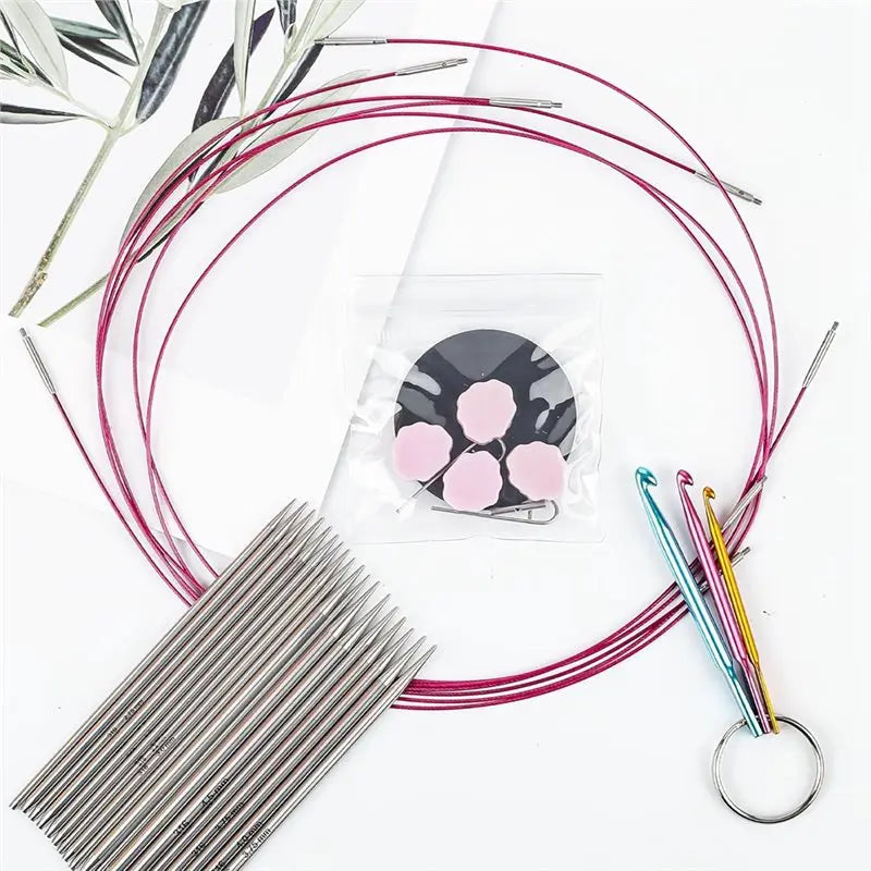 4.5 Inch Lace Interchangeable Circular Knitting Needle Set, Sizes US 1, 1.5, 2, 2.5, 4, 5, 6, 7 Interchangeable