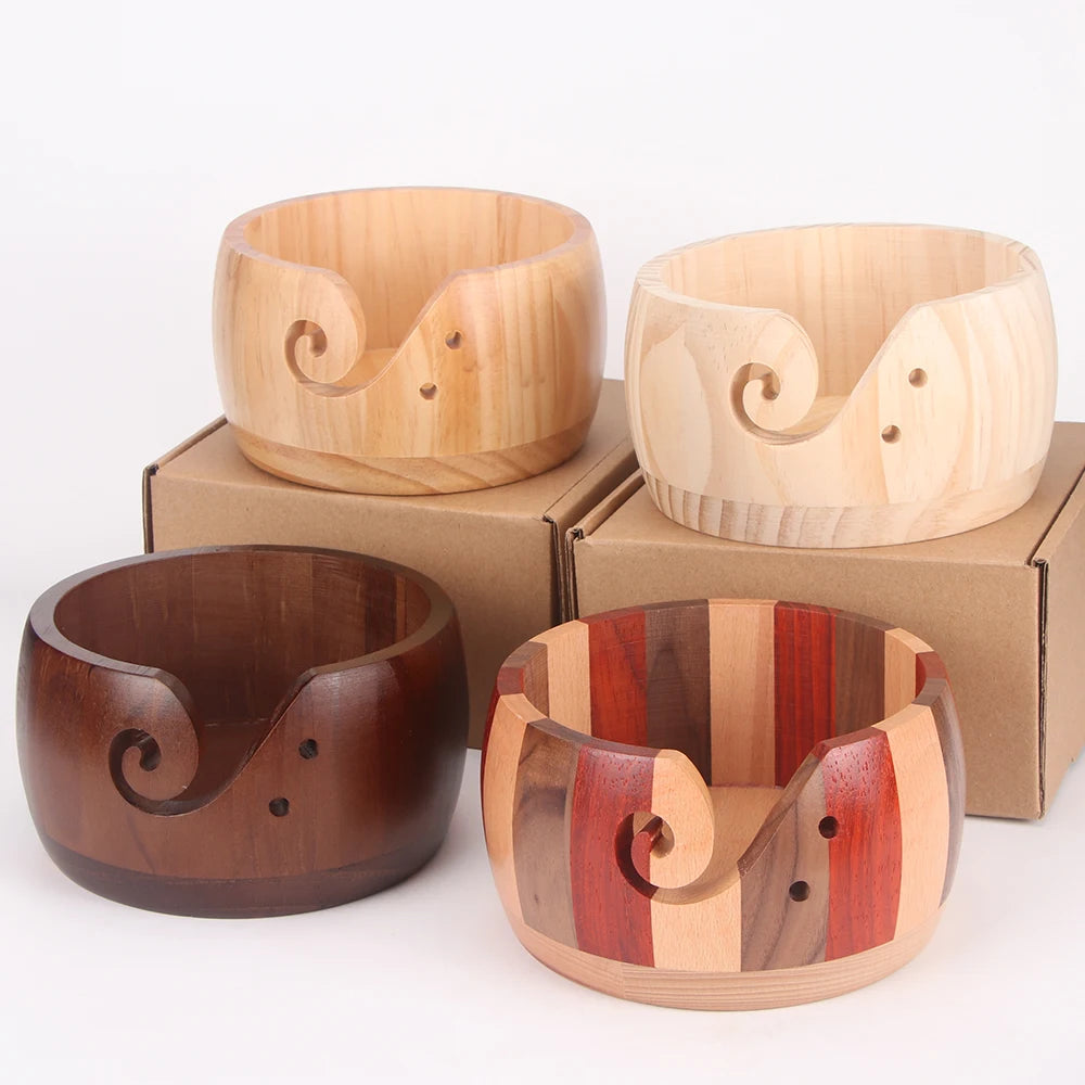Round Wooden Yarn Bowl with Swirl Cutout