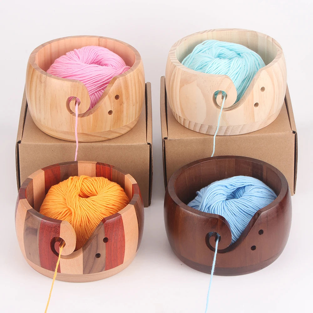Round Wooden Yarn Bowl with Swirl Cutout