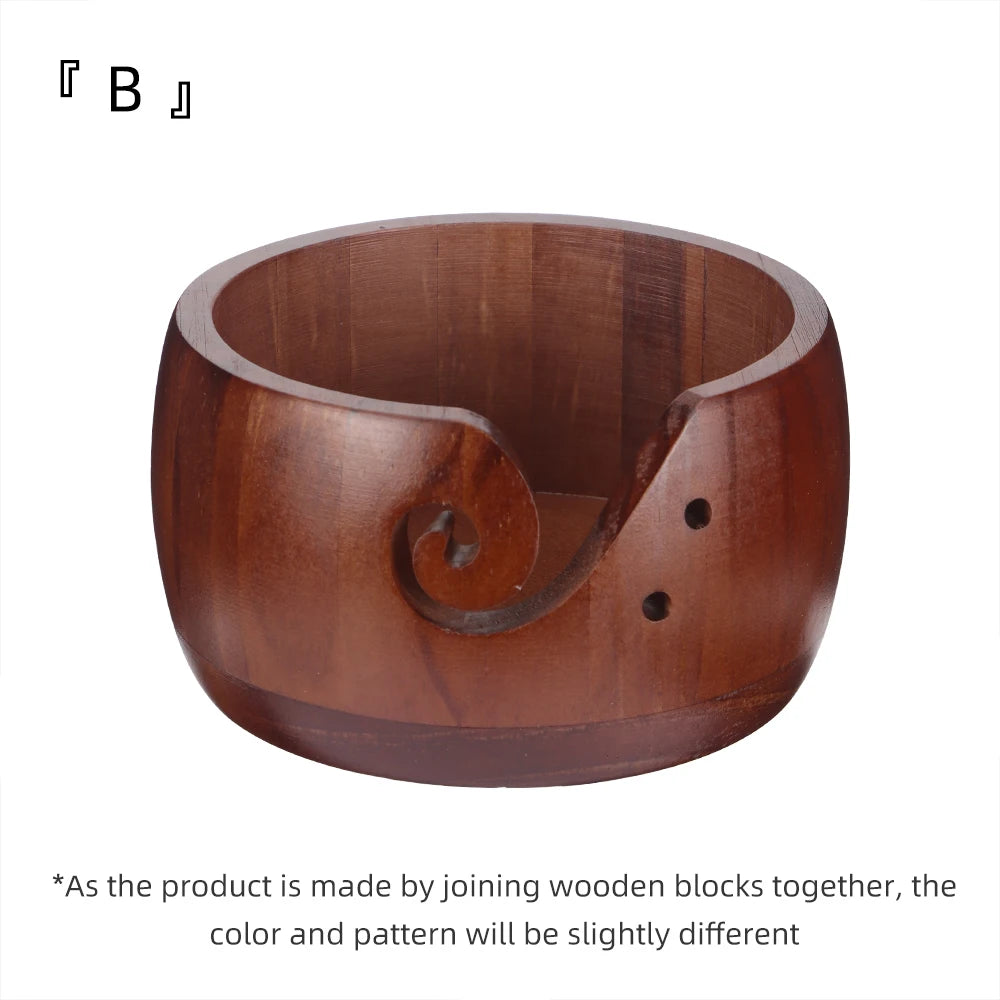 Round Wooden Yarn Bowl with Swirl Cutout