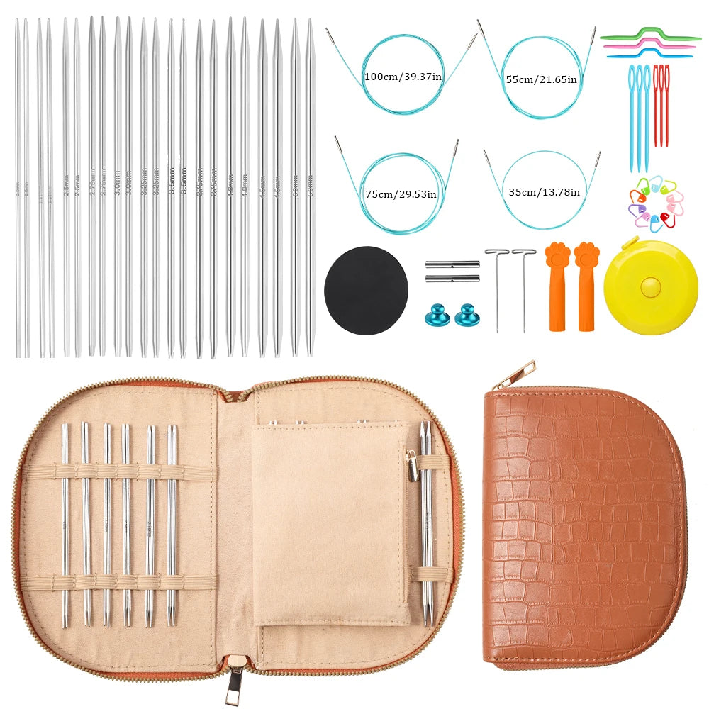 Interchangeable Circular Knitting Needles 2-5mm Detachable Stainless Steel Crochet Knitting Tool DIY Handmade Weaving Crafts Kit