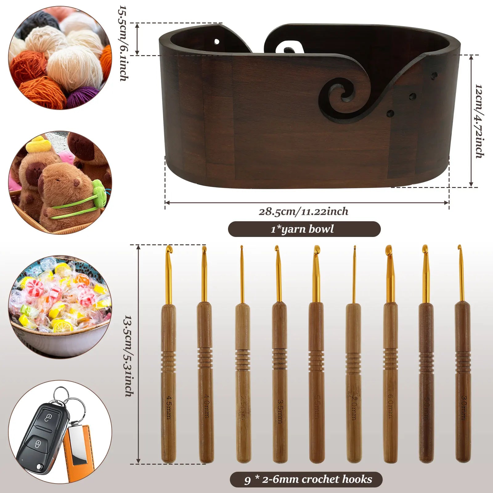 Oval Wooden Yarn Bowl with Lid & Double Slot