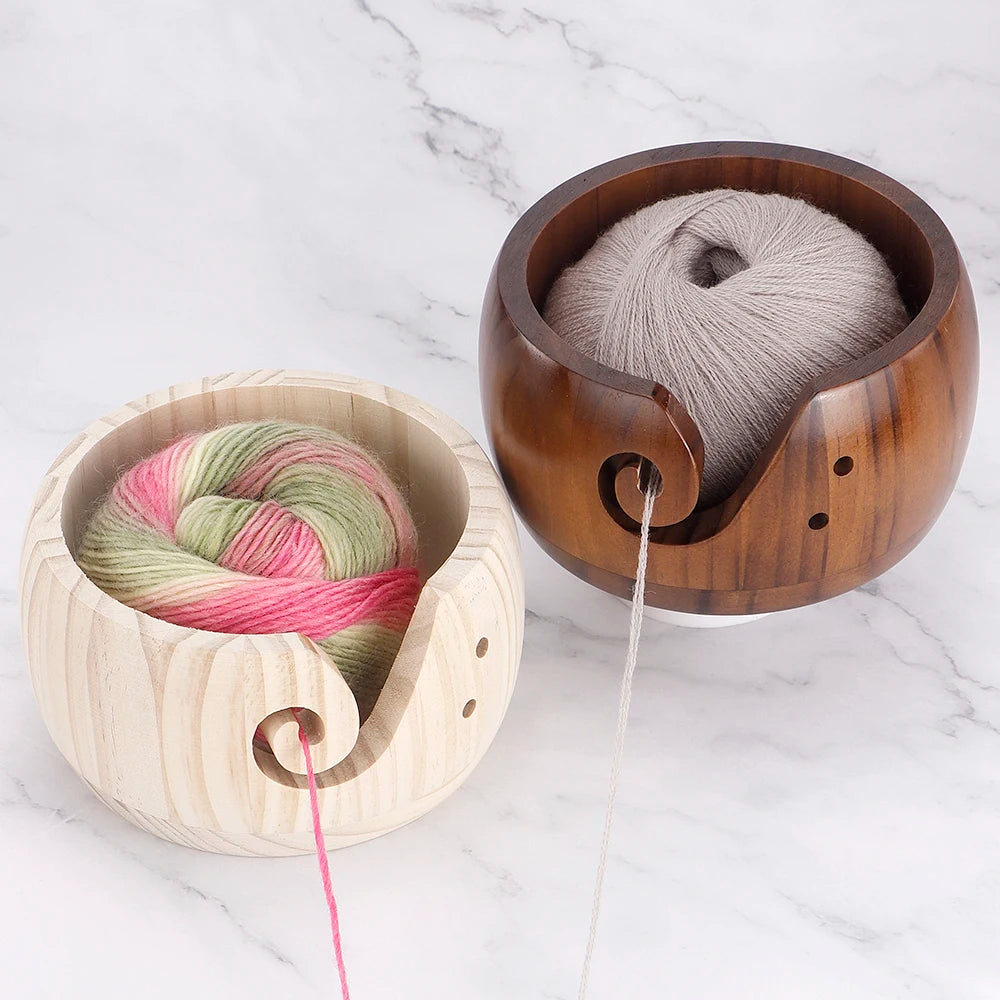 Round Wooden Yarn Bowl with Swirl Cutout