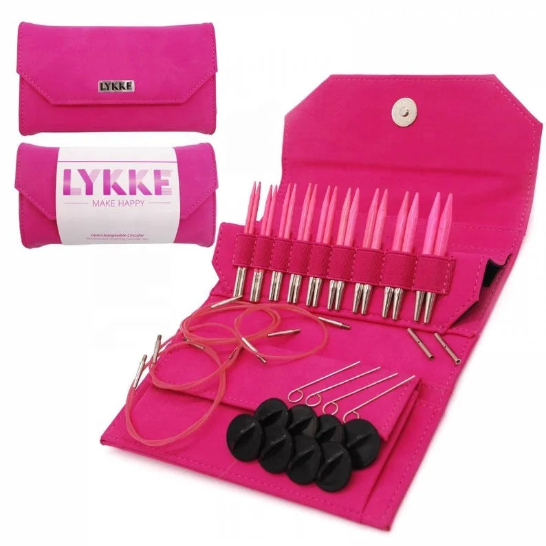 LYKKE BLUSH 3.5'' 9cm  Interchangeable Circular Knitting Needle Set Pink Color  Wooden